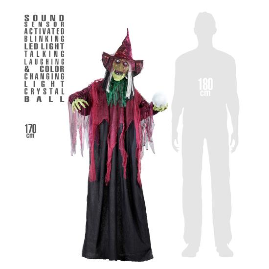 Bruxa animada falante com luz 183 cm