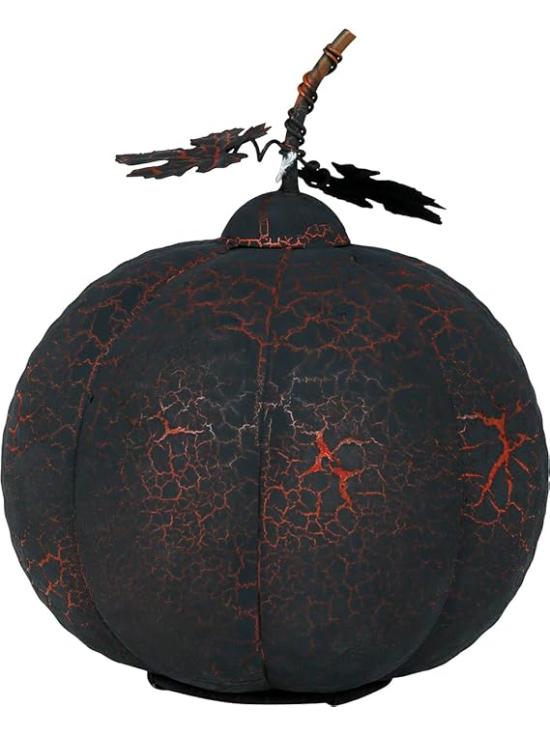 Abóbora preta e laranja com luz (20 cm) - Decoração de metal para o Halloween e festas temáticas - Ideal para celebrações de terror e ocasiões especiais - Preto e laranja