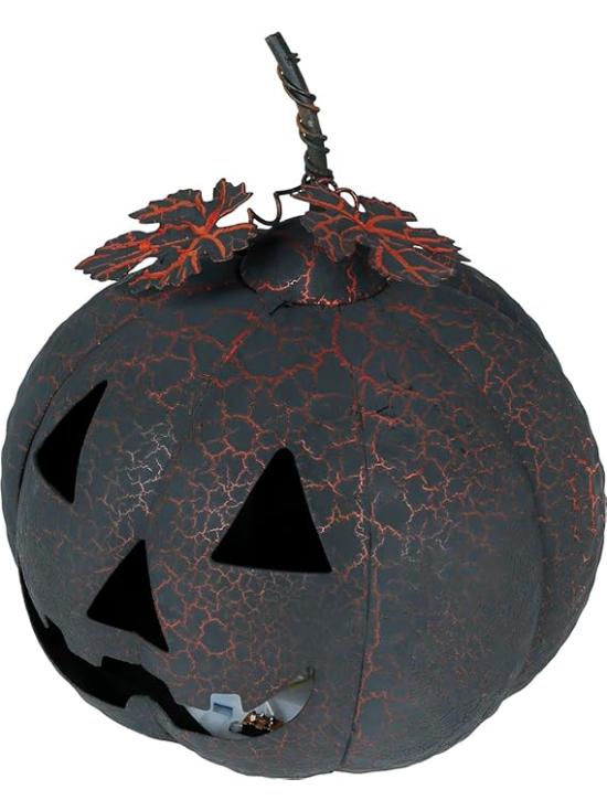 Abóbora preta e laranja com luz (20 cm) - Decoração de metal para o Halloween e festas temáticas - Ideal para celebrações de terror e ocasiões especiais - Preto e laranja