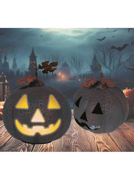 Abóbora preta e laranja com luz (20 cm) - Decoração de metal para o Halloween e festas temáticas - Ideal para celebrações de terror e ocasiões especiais - Preto e laranja