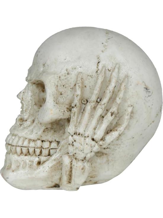 Crânio de resina (6 cm) - Decoração de Halloween para festas com tema de esqueletos e celebrações aterrorizantes - Ideal para ambientes góticos e cenários assustadores - Bege