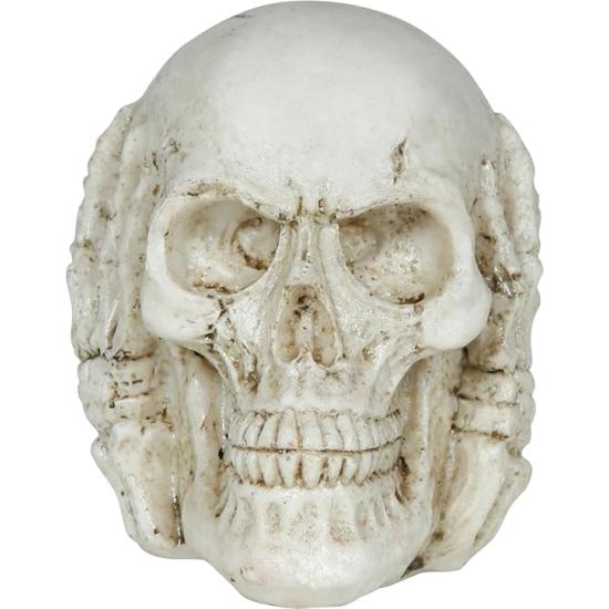 Crânio de resina (6 cm) - Decoração de Halloween para festas com tema de esqueletos e celebrações aterrorizantes - Ideal para ambientes góticos e cenários assustadores - Bege