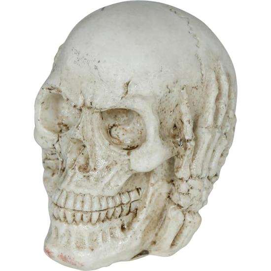 Crânio de resina (6 cm) - Decoração de Halloween para festas com tema de esqueletos e celebrações aterrorizantes - Ideal para ambientes góticos e cenários assustadores - Bege