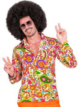Camisa masculina retrô dos anos 70 – Flower Power Disco Carnival