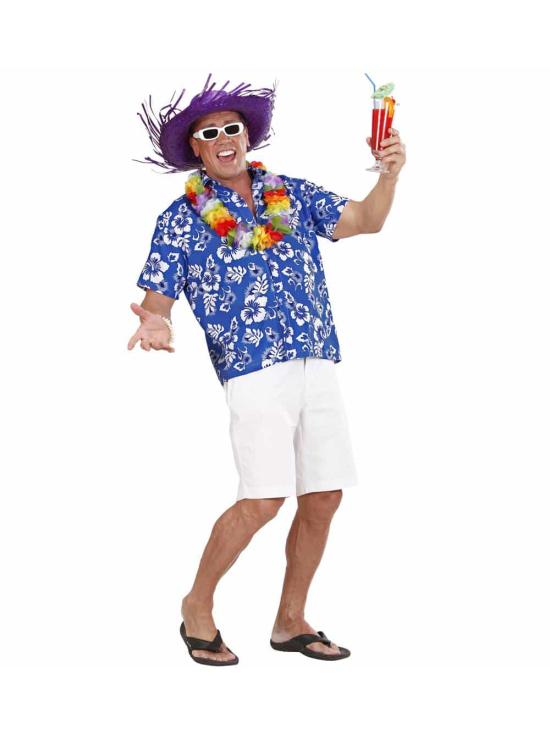 Camisa havaiana azul.
