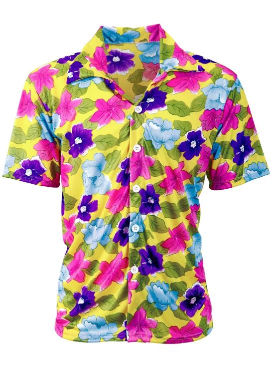 Camisa havaiana floral amarela
