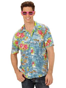 Camisa Havaiana Flores Azul Claro