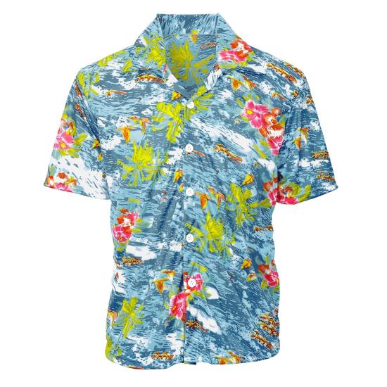 Camisa Havaiana Flores Azul Claro