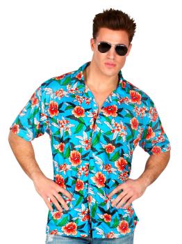 Camisa Havaiana Flores Turquesa