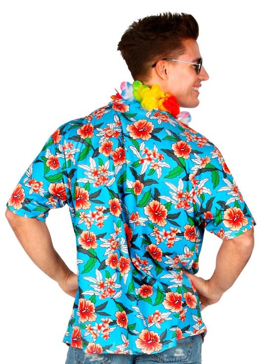 Camisa havaiana com flores turquesa