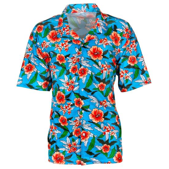 Camisa Havaiana Flores Turquesa