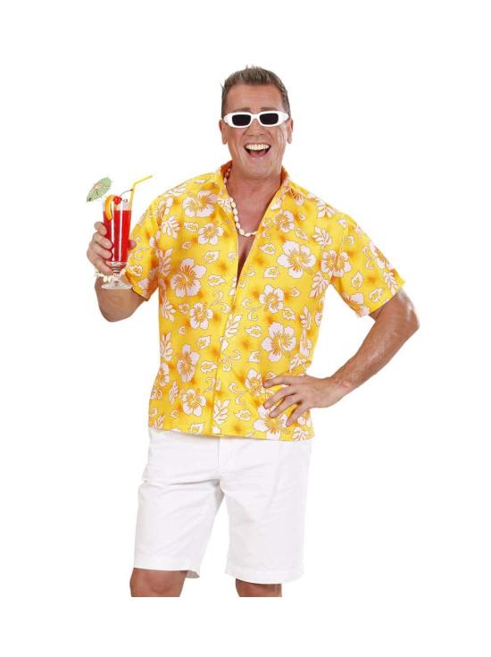 Camisa havaiana amarela.