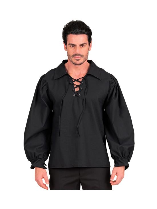 Camisa preta masculina com estampa de figura histórica