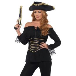 Camisa Pirata Deluxe para mulher Preta