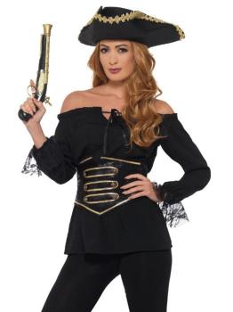 Camisa Pirata Deluxe para mulher Preta