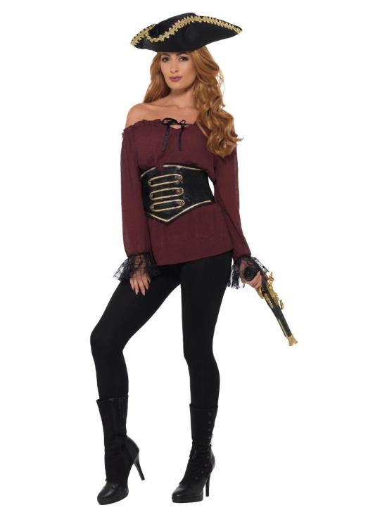 Camisa pirata Deluxe para mulher vermelha