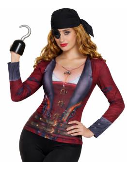 Camiseta feminina com estampa de pirata, tamanho M