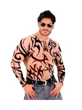 Camiseta com tatuagem tribal masculina - efeito realista