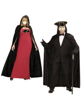 Capa com capuz de veludo preto - 150 cm unissex