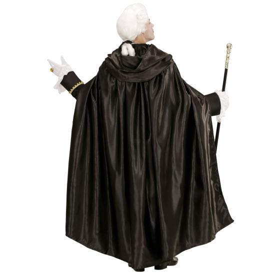 Capa com capuz em cetim preto 145 cm.