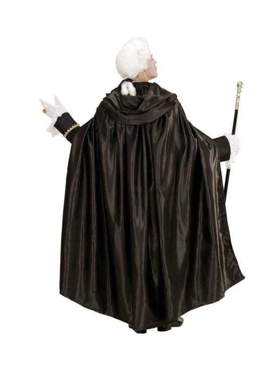Capa com capuz em cetim preto 145 cm.
