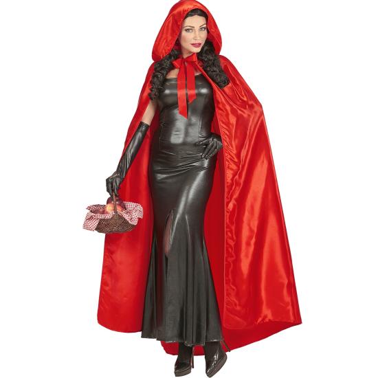 Capa com capuz de cetim vermelho 143 cm Capa com capuz de cetim vermelho 143 cm