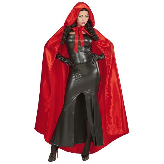 Capa com capuz de cetim vermelho 143 cm Capa com capuz de cetim vermelho 143 cm