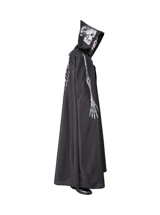 Fantasia de Halloween com capa de esqueleto com capuz adulto de 150 cm
