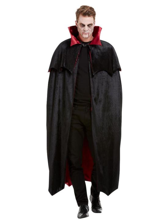 Capa de vampiro, preta, veludo com forro vermelho