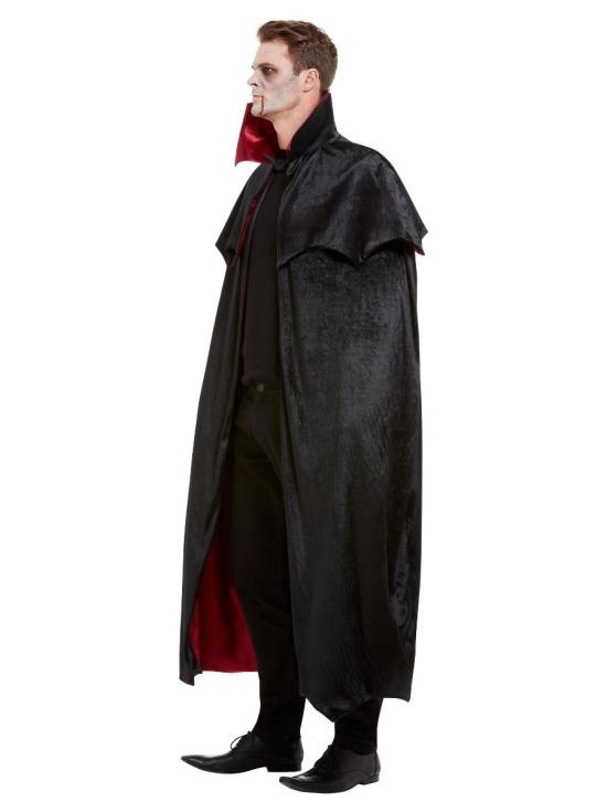 Capa de vampiro, preta, veludo com forro vermelho
