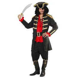 Jaqueta preta e chapéu de pirata ou capitão