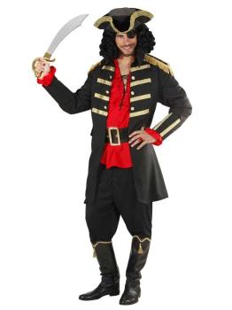 Jaqueta preta e chapéu de pirata ou capitão