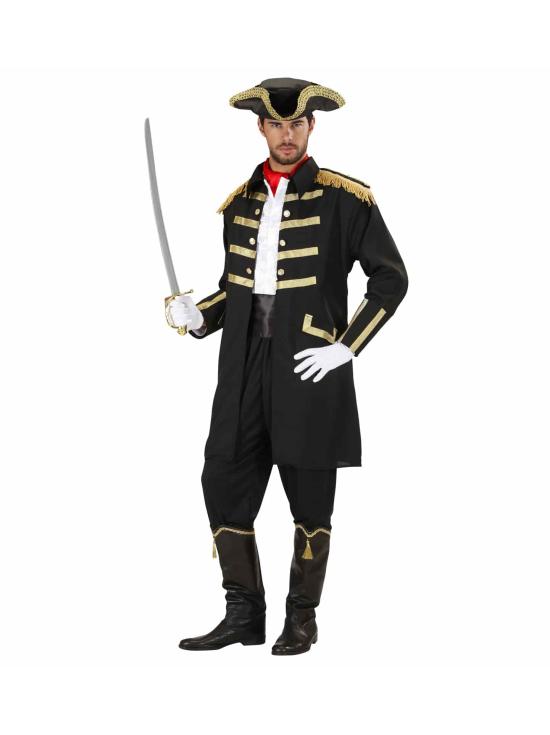 Jaqueta preta e chapéu de pirata ou capitão