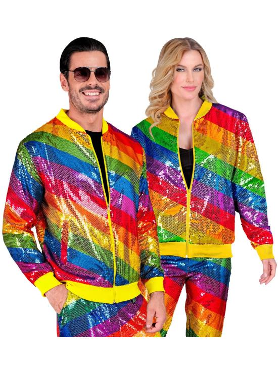 Jaqueta bomber de lantejoulas Arco Iris