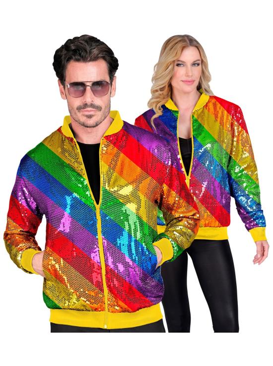 Jaqueta bomber de lantejoulas Arco Iris