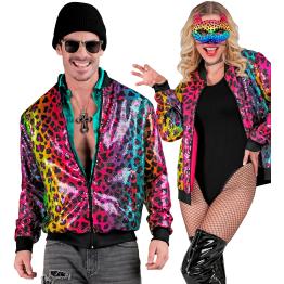 Jaqueta bomber de lantejoulas Leopard Arco iris