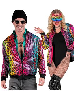 Jaqueta bomber de lantejoulas Leopard Arco iris