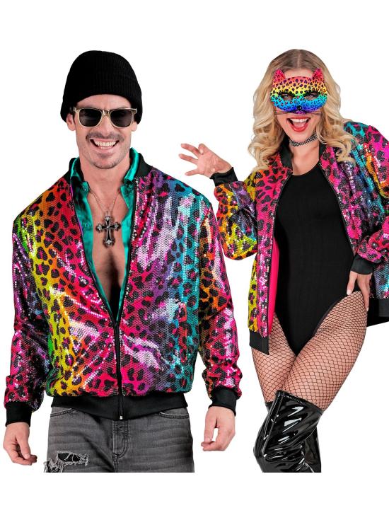 Jaqueta bomber de lantejoulas Leopard Arco iris
