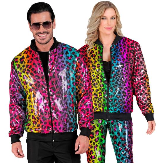 Jaqueta bomber de lantejoulas Leopard Arco iris
