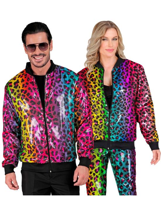 Jaqueta bomber de lantejoulas Leopard Arco iris