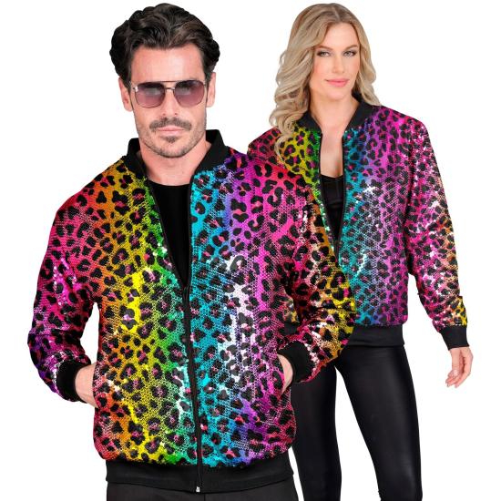 Jaqueta bomber de lantejoulas Leopard Arco iris