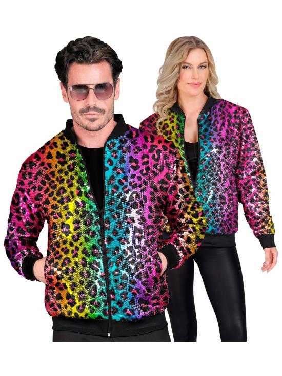 Jaqueta bomber de lantejoulas Leopard Arco iris