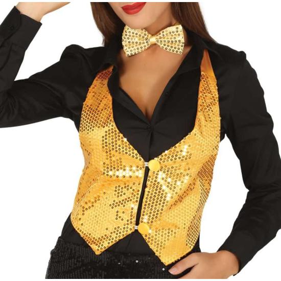Colete feminino de lantejoulas douradas tamanho único.