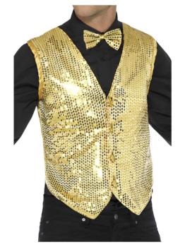 Colete de lantejoulas para adulto dourado ^