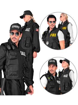 "SWAT | FBI | COLETE TÁTICO DA POLÍCIA" com 3 distintivos removíveis