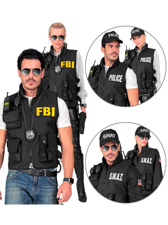 "SWAT | FBI | COLETE TÁTICO DA POLÍCIA" com 3 distintivos removíveis