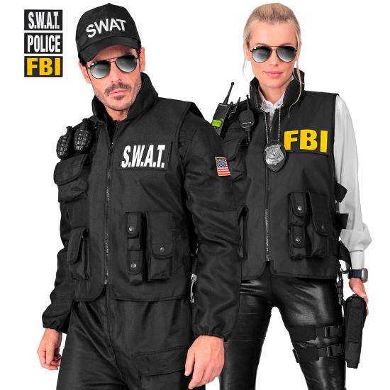 "SWAT | FBI | COLETE TÁTICO DA POLÍCIA" com 3 distintivos removíveis