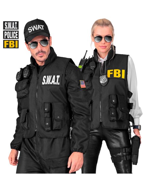 "SWAT | FBI | COLETE TÁTICO DA POLÍCIA" com 3 distintivos removíveis