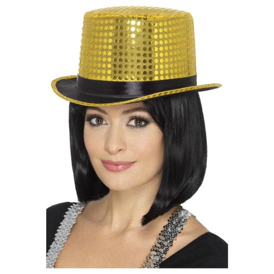 Cartola com lantejoulas, dourada, com elástico na borda interna