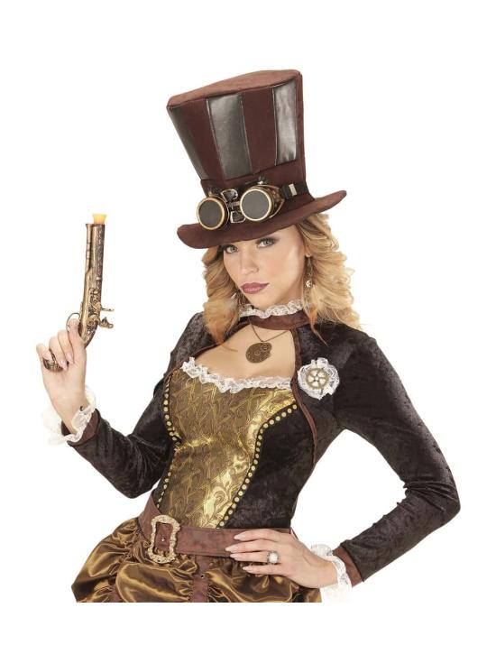 Chapéu e óculos steampunk.